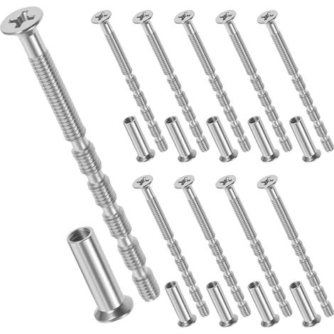20 Pcs Vis Poignée Porte M4 x 60mm, Vis d'Assemblage Meuble avec Douille M4 x 16mm, Vis Relieuse Cruciforme pour Fixation de Poignées, Tiroirs, Armoires et Raccordement de Meubles, Acier (1/5)