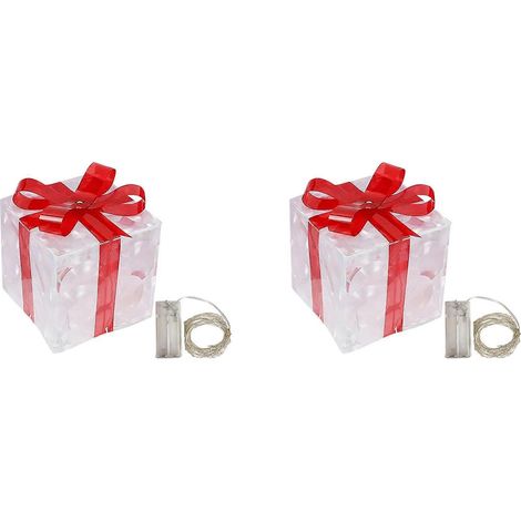 2x beleuchtete Weihnachtsgeschenkboxen, Dekoration mit Schleife, Außenbeleuchtung, Weihnachten (1/5)