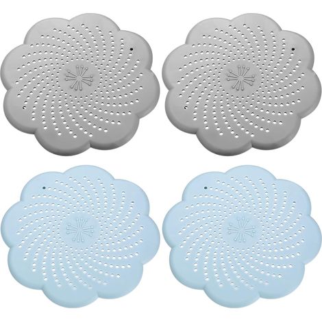 filtri universali in silicone per lo scarico, protezione in silicone per lo scarico, raccoglicapelli per doccia e filtro per capelli per vasca da bagno, per lavandino, cucina e doccia - 2 grigi e 2 bl
