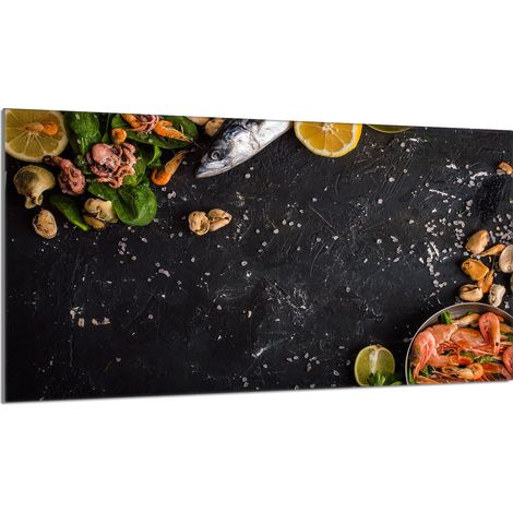 Glasschutzplatte für den Herd 90x52 Fisch