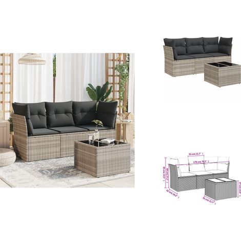 4-tlg. Garten-Sofagarnitur mit Kissen Hellgrau Poly Rattan - Garten Sofagarnitur - Garten Sofagarnituren - Outdoor Sofagarnitur - Sofagarnitur Terrasse (1/3)
