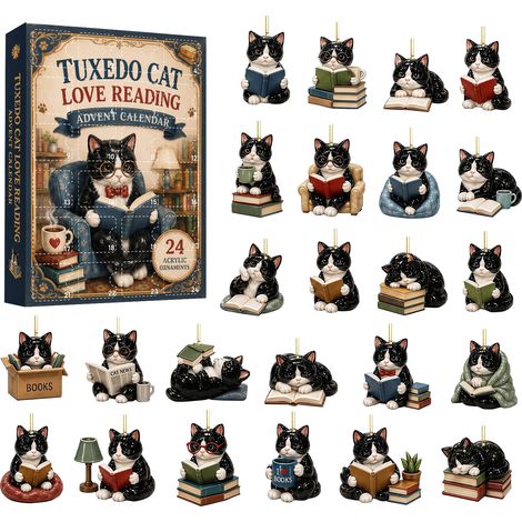 Rokkat-Adventskalender 2026 mit Lesemotiv – 24 flache 2D-Acryl-Dekorationsfiguren mit lesenden Rokkats – Weihnachtskalender mit Countdown bis Weihnachten – Geschenk für Katzen- und Bücherliebhaber (1/5)