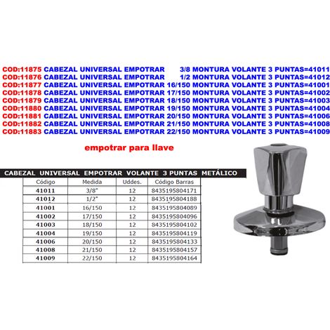 cabezal universal empotrar    3-8 montura volante 3 puntas 41011