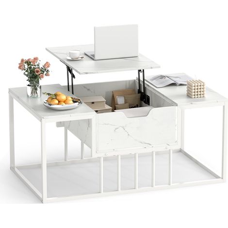 Lift-Top Coffee Table with Storage, White - Engineered Wood (1/5)
