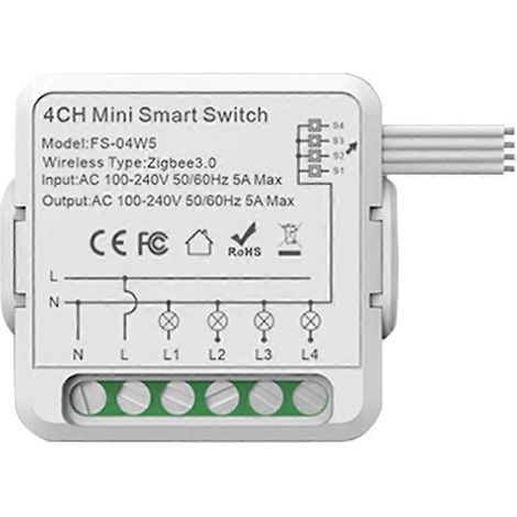 Module relais Zigbee 5A 4 canaux AC100-240V compatible avec Alexa Home Mini Smart Switch Module 4 canaux 5A (1/5)