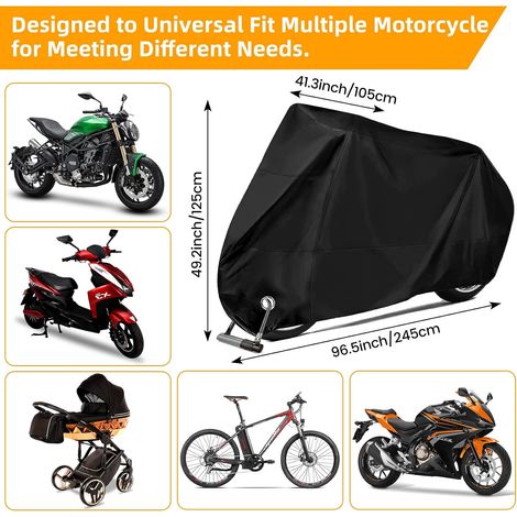 Funda para motocicleta, resistente a los rayos UV e impermeable, para scooter, ciclomotor, bicicleta y motocicleta, 245 cm x 105 cm x 125 cm (1/4)