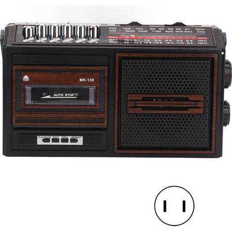 Lecteur cassette enregistreur pleine bande silencieux, radio portable AM FM avec prise carte, pour personnes âgées et enfants, marron, prise US 110V (1/5)