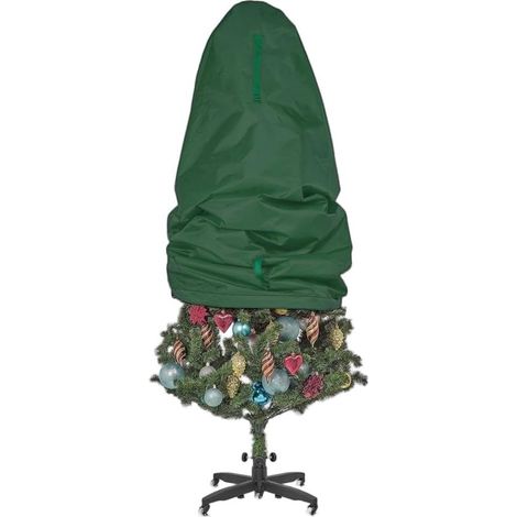 Sac de rangement imperméable en tissu Oxford vert foncé pour sapin de Noël - 120 cm de haut - pliable - avec cordon de serrage - résistant aux déchirures (1/5)