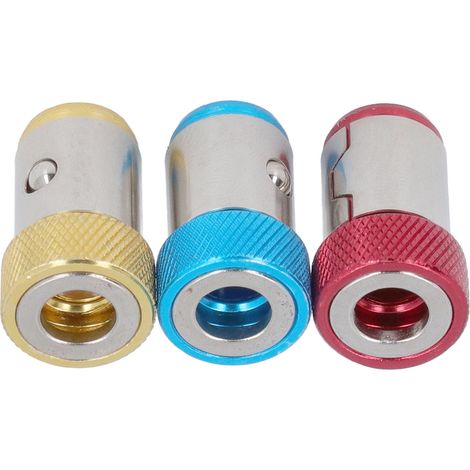 Lot de 12 anneaux magnétiques pour vis, en alliage d'aluminium moleté, avec ventouse magnétique pour embouts de tournevis hexagonaux (rouge, jaune, bleu). (1/5)