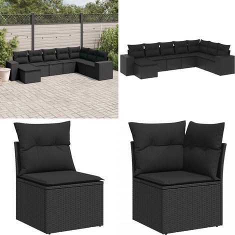 8-tlg. Garten-Sofagarnitur mit Kissen Schwarz Poly Rattan - Gartengestelle - Gartenmöbelset - Outdoor Möbel - Lounge Set - Rattan Gartenmöbel - Home & Living (1/5)