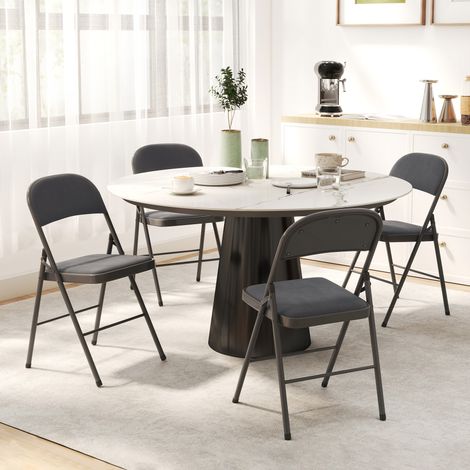 Ensemble de 4 chaises d'intérieur pliables et portables, assises et dossiers recouverts de velours, structure en acier, gris foncé (1/5)