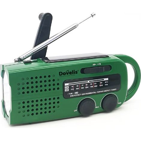Radio avec lampe torche LED, dynamo, batterie externe rechargeable solaire et USB (3 piles AAA, 150 lm)