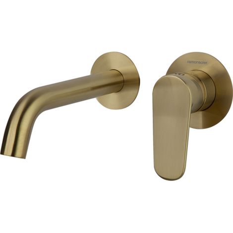 Grifo de Lavabo Monomando Empotrado Oro Cepillado, 2 Florones y con Sistema S2 de Ahorro de Agua Serie Alexia (1/3)