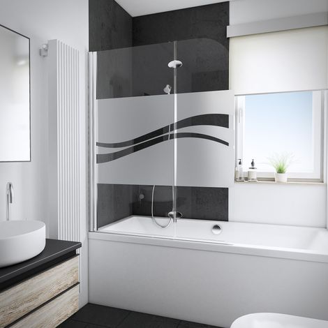 Schulte – Pare-baignoire pliant 2 volets 112 x 140 cm – Verre de sécurité 5 mm – Décor sérigraphié liane – Profilé chromé pivotant