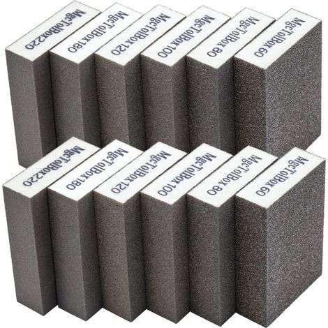 12 pièces éponges de ponçage blocs de ponçage ensemble de polissage grain 60/80/100/120/180/220 taille lavable et réutilisable (1/5)