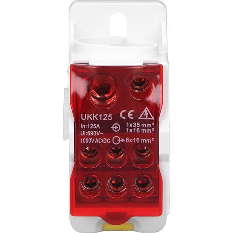 Boîte de distribution sur rail DIN, bornier électrique universel, boîte de jonction pour câbles d'alimentation 690 V 125 A rouge