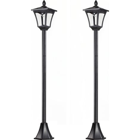 Conjunto de 2 farolas solares luces solares para jardín con panel solar encendido automático impermeable IP44 para terraza patio 18x18x160 cm negro (1/5)