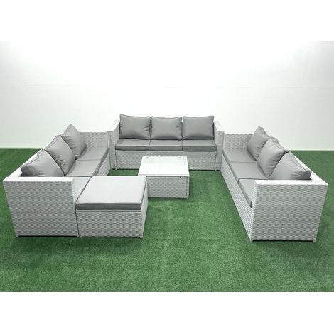 Fimous Rattan Garden Outdoor Furniture Set 10 Seater Rattan Garden Sofa Set with Big Footstool Light Grey Mixed (1/5)
