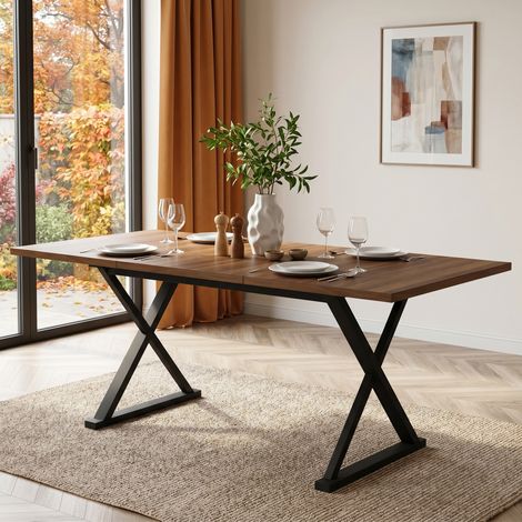 Tavolo da pranzo 180 x 90 x 75 cm in MDF, gambe in metallo, noce e nero DESVIAE (1/5)