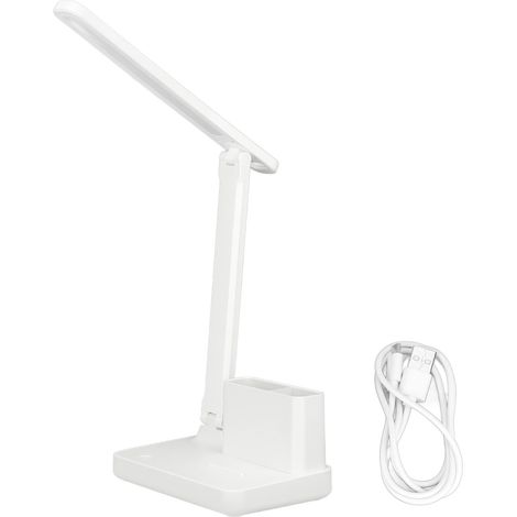 Ortviai Lampe de Bureau LED Rechargeable avec Toucher, Bras Pivotant 90° & Tête 180°, Support Stylo Intégré, Blanc (1/5)