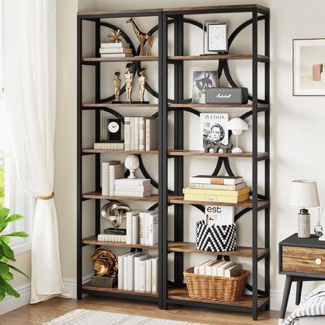 Tribesigns 2-er Set Bücherregal mit 6 Ebenen, 200 cm industrielles Küchenschrank mit Lagerregalen, Aufbewahrungs-Organizer für Wohnzimmer, Schlafzimmer und Home Office, Braun (1/5)