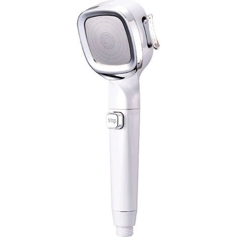 High Pressure Chrome Hand Shower with Stop Button Shower Head 3 Jets to Choose from Anti-Limescale with Stop Universal Type (1/5)
