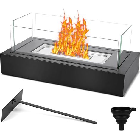 Foyer de table d'intérieur portable avec flammes dansantes, design moderne et base en acier robuste (noir) (1/5)