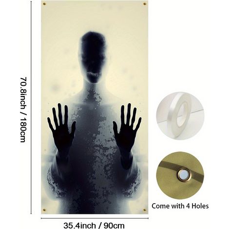 Décoration de porte d'Halloween, rideau de salle de bain Faucheuse, bannière décorative tête de mort effrayante - 90 x 180 cm (perforée + ruban) - Style 35