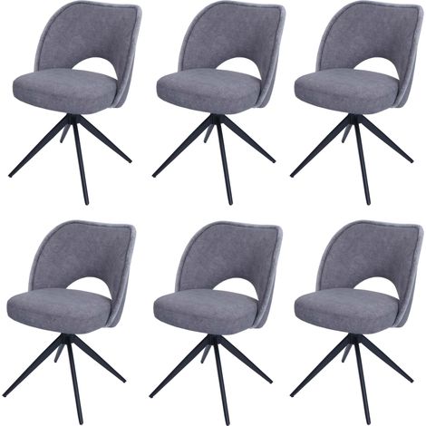 [NON UTILIZZATO] Set 6 sedie sala pranzo cucina HHG-597, girevole posizionamento automatico, stoffa/tessuto (420g/m²), grigio scuro