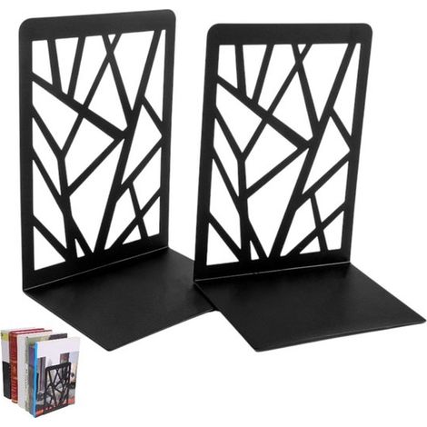 Serre-livres en métal noir - serre-livres - accessoire de bureau, porte-livres - noir - Serre-livres modernes en fer ajouré - Serre-livres décoratifs en métal - ensemble de porte-livres - Serre-livres (1/5)