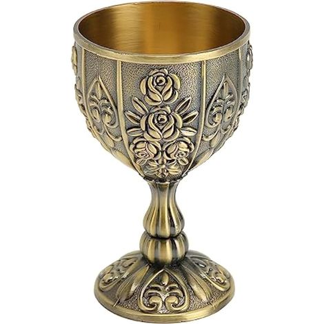 Verre à vin vintage, coupe à vin gravée motif floral, mini calice rétro pour bar, fêtes, mariages, 6,5 × 10,5 cm, bronze (1/4)