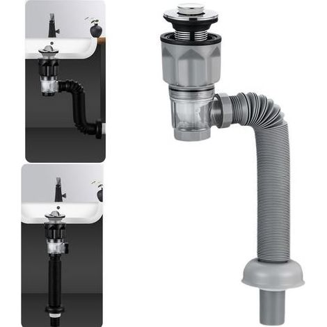 Ablaufgarnitur für Waschbecken im Badezimmer mit flexiblem und ausziehbarem Siphon, geruchsdicht, für Abflusslöcher mit 3,8 cm, 3,8 cm und 5,1 cm Durchmesser (mit federnder Ausführung) (1/5)