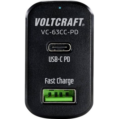 VOLTCRAFT CAS-63 Chargeur USB 63 W 1x USB-A, 1x USB-C® Power Delivery noir pour voiture USB Power Delivery (USB-PD) R771891 (1/5)