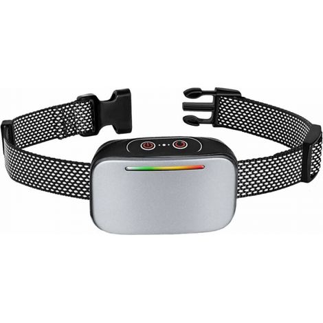 Collier Anti-aboiement Automatique pour Chiens, Contrôle Anti-aboiement Intelligent, Rechargeable, Mode Choc Statique, Vibration et Son, Résistant à L’eau IP67, Indicateur LED – Couleur Argent