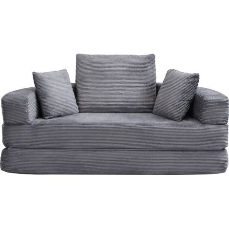 Sofá cama plegable modular 2 en 1 de suelo con funda de pana gris 173 x 176 cm MODENUIT (1/5)