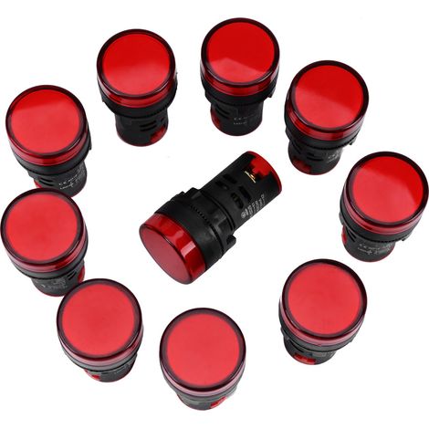 10 Stück AC/DC 24V 22mm Gewinde LED Elektronische Kontrollleuchte (Rot) (1/5)