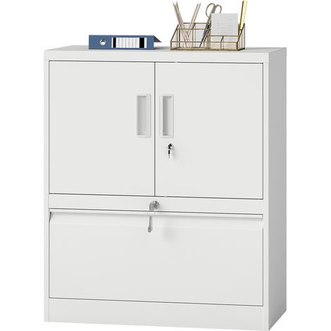 Armoire de classement en acier verrouillable 2 portes, meuble de bureau blanc avec étagères réglables (1/5)