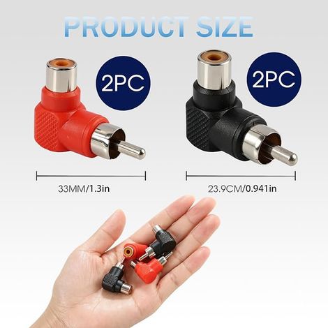 adaptateurs RCA coudés 90°, Fiche mâle vers prise femelle, Connecteurs audio coudés pour chaîne HiFi, Ampli, Enceinte, Platine vinyle derrière les appareils, Contacts dorés (1/4)