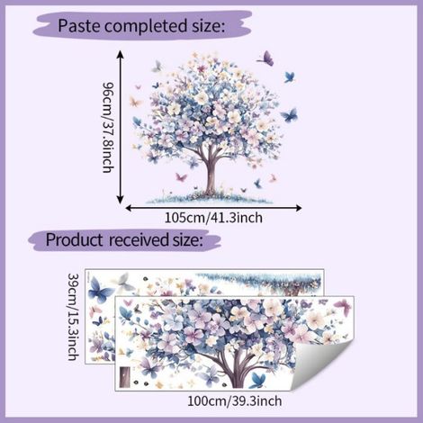 Decalcomanie Murale - Fleurs Arbres Papillons - Decoration Mural Pour Chambre Cuisine Salon Chambre D Enfant - 1 Set (1/5)
