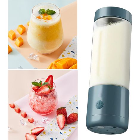 Blender portable multifonction à rotation rapide USB, presse-agrumes électrique pour la maison et les voyages, 400 ml, bleu vintage, double lame (1/5)