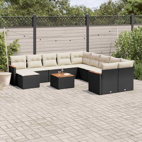 Set de sofás de jardín 12 piezas cojines ratán sintético negro vidaXL (1/5)
