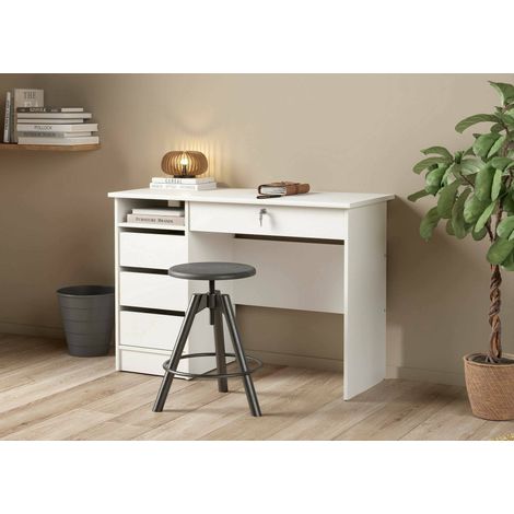 Dmora - Escritorio Eliane, Escritorio multiusos, Mesa de oficina para PC, El plan de trabajo, 109x49 h76 cm, Blanco (1/5)