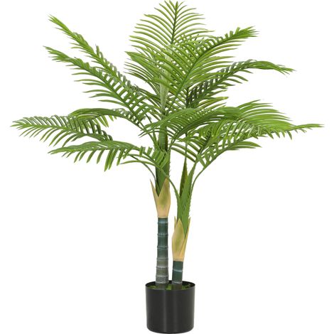 HOMCOM 120cm Artificial Palm Tree with 14 PEVA Leaves in Pot, Green (1/5)