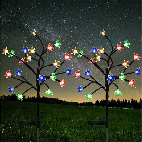 2 lot de lampes solaires de jardin fleurs colorées, éclairage extérieur pour cour, décoration de Noël (1/5)