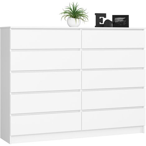 Akord – Commode blanche 160 cm avec 10 tiroirs – Panneau stratifié – Résistante à l'abrasion – Dimensions 160x40x121 cm