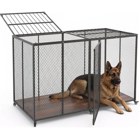 VEVOR Jaula para Perros, Perrera de Metal con 2 Puertas y Ruedas con Freno, Capacidad de Carga de hasta 136,1 kg, Paredes de Malla de Acero, Base de Tablero de Partículas, Caseta para Perros Grandes (1/5)
