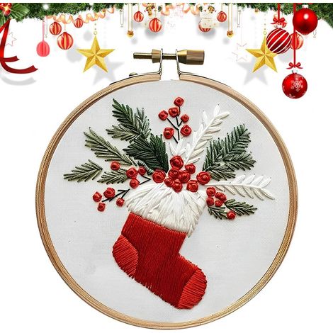Kit de bordado navideño, kit de punto de cruz navideño, kit de bordado para principiantes, regalos de decoración navideña bordados, decoración artesanal hecha a mano para adultos (B)