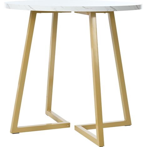 Runder Esstisch 80 cm aus MDF mit Metallgestell in Weiß und Gold (1/5)