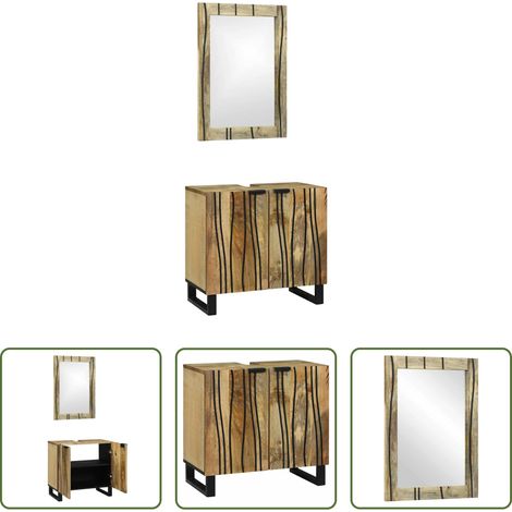 Spiegel - Badezimmermöbel-Set mit Regal mit Tür 2 pcs Braun Holzwerkstoff (1/5)