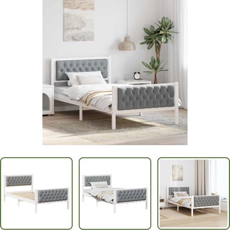 vidaXL Polyester Kopfteil - Bettrahmen Hellgrau 100 x 200 cm Massives Kiefernholz (1/5)